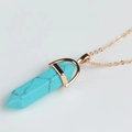 Natural sky blue turquoise hexagonal pillar pendant necklace with golden o-chain - Turquoise / Pendant Only (Without Chain)