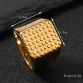 Gold-tone stainless steel square signet ring with matrix dot relief, weighing 14.6g - 9 / Gold (18*15mm Rectangular Dotted)