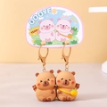 Porte-clés capybara mignon en résine avec fonction magnétique et petit sac jaune - Magnétique - Couple Capybara Brun