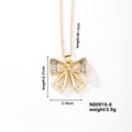 Minimalist gold bow-shaped stainless steel necklace with adjustable delicate thin chain - N00918-6/Symmetric Bowknot