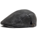 Schwarze Herren-Schiebermütze aus PU-Leder im Vintage-Look mit verstellbarer Metallschnalle - Verstellbar / Grau