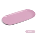 Detailed view of an oval pink stainless steel storage tray for jewelry or tools - Pink