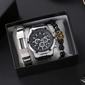 Zilveren herenhorloge met lichtgevende wijzerplaat en bijpassende armbanden in geschenkdoos - Silver Style Bracelet And Gift Case