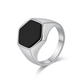 Anillo minimalista de acero inoxidable con una piedra de ónix negro hexagonal pulido - Talla 7 / Color Acero