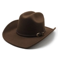 Classic dark brown felt cowboy hat with woven leather band and gold buckle detail - M (56-58cm) / Coffee