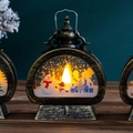 Vintage Bronze Weihnachts-LED-Laterne mit Schneemann-Szene für Tischdekoration - Bronze - Schneemann