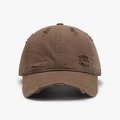 Distressed dark brown cotton baseball cap with retro vintage worn-out details - Adjustable / Camel