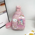 Pink unicorn cartoon crossbody chest bag with adjustable strap for toddler girls - Style 3-Pink Rainbow Unicorn