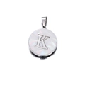 Silver stainless steel pendant with white mother of pearl inlay and letter K charm - Letter K / 22mm (1 Piece/Pack) / Steel