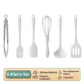 Set da 6 pezzi di utensili da forno in silicone bianco con frusta, spatola e pinza - Set da 6 pezzi (Pennello+Spatola+Frusta+Clip+Cucchiaio+Paletta)