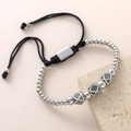 Bracciale con perle argentate, cubi geometrici neri e cordino intrecciato nero - Cubo con Zirconia (NAL09-9) / 4mm / Argento