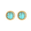 Vintage round turquoise stud earrings with gold plating and natural brown veins - Gold - Cyan Turquoise Style