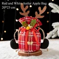 Sac à bonbons renne de Noël en tissu à carreaux rouges avec dimensions 20x23cm - AFLD8-3 Bois à Carreaux Rouge Blanc 20x23cm