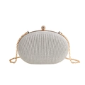 Clutch da sera in paillettes argento con trama verticale e catena dorata - Argento