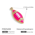 Golden stainless steel rugby ball charm with pink enamel and diamond accents - Gold Rose Red Football Pendant (PJ92540B)