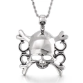 Vintage silver skull and crossbones titanium steel pendant on a twisted chain - Crossbones Skull Style (KP34845-D)