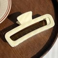 Matte creamy yellow 13cm oversized hollow square hair claw clip on wooden tray - 13CM Rectangle / Frosted White