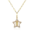 Golden star pendant necklace with cubic zirconia and paperclip chain on white background - Gold Pentagram Saint Mary Pendant