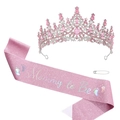 Pink rhinestone tiara and Mommy to Be sash set for maternity party celebrations - Mommy to Be Glitter Sash Set