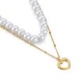Collier double rangée en or avec perles blanches et pendentif en forme de cœur - Style Superposé Pendentif Coeur / Or (KN203297-KFC)