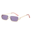 Fashionable semi-rimless square sunglasses with purple lenses and golden metal frames - Gold Frame Purple Lens