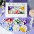 Set of 6 colorful seashell scented candles in a white gift box with marine decor - Shell Glitter Set / Colorful / Mixed Scent