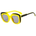 Chic square sunglasses with yellow and black contrast hollow grid frame and grey lenses - Yellow Black Frame Light Grey Lens