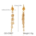 Detailed view of 3.5cm gold stainless steel tassel earrings with size and weight metrics - Ball Stud Fine Chain Tassel Gold (OD-E10817)