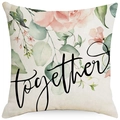 Linen pillowcase with watercolor floral design and black together script print - 18x18 Inch / Together Floral Watercolor (LYD396-1)