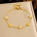 Elegante bracciale in acciaio inossidabile dorato con fiori e zirconi scintillanti - Bracciale Singolo / Oro