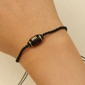 Adjustable black braided rope bracelet with a detailed American football charm and gold accents - Rugby Style (5790)