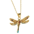 Elegant gold dragonfly pendant necklace featuring colorful crystals on a fine chain - Gold Multicolor Gemstone