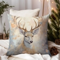 Square Christmas pillow case with reindeer floral print on soft white fabric background - TQDS68-15(Buck & Floral Illustration)