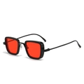 Retro thick black square frame sunglasses with vibrant red fashion lenses for men - C18-Black Frame Red Lens