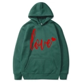 Dark green hoodie featuring red love script and heart print in a minimalist casual style - S / Top (311) / Dark Green