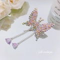 Purple butterfly hair clip with long silver tassels and sparkling rhinestone accents - Purple Flower Tassel Butterfly / Purple