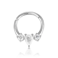 S925 Sterlingsilber geometrischer Nasenring mit birnenförmigem Zirkonia-Kristall-Besatz - S925 Silber mit Zirkonia / Stil 2-Silber