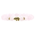 Pink agate beads bracelet featuring a golden elephant charm and rhinestone accents - Rose Quartz