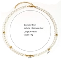 Collana di perle e sfere dorate in acciaio inossidabile con catena 40+6cm - Splicing di perle / Bianco