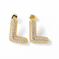 Elegant gold-plated L-letter stud earrings with sparkling pavé white zircon stones - Letter L