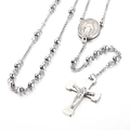 Collier chapelet vintage en acier inoxydable argenté avec croix et médaille - Couleur Acier Style Médaille Miraculeuse (KN117695-Z)