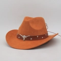 Classic western cattleman cowboy hat in brown suede with silver bull head emblem decoration - Khaki