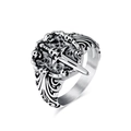 Vintage gothic skull and holy sword stainless steel ring for men in dark punk style - Size 7 / Silver