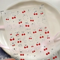 3D cherry nail stickers with silver bows and red hearts for sweet fruit nail art - TL-401 Cherry Bow Silver Stamping Flat Rhinestone Style
