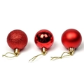 Tre palline di Natale rosse in finiture lucide, opache e glitterate con cordini dorati - Rosso / 3cm