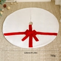 White plush 120cm Christmas tree skirt with red velvet ribbons and bow accents - Tree Skirt 120cm