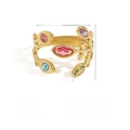 18K gold plated stainless steel leaf ring with colorful crystals and size specifications - Leaf Crystal Style (SR020073)
