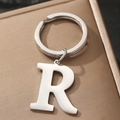 Polished silver metal letter R keychain accessory with durable ring and chain - Letter R