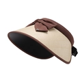 Women's UV protection sun visor with beige straw brim and brown decorative bow - Adjustable / Coffee