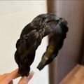 Handmade dark brown braided headband with thick fishtail weave for high crown look - Five-strand Sandwich Braid (3.5CM Narrow) / Natural Black